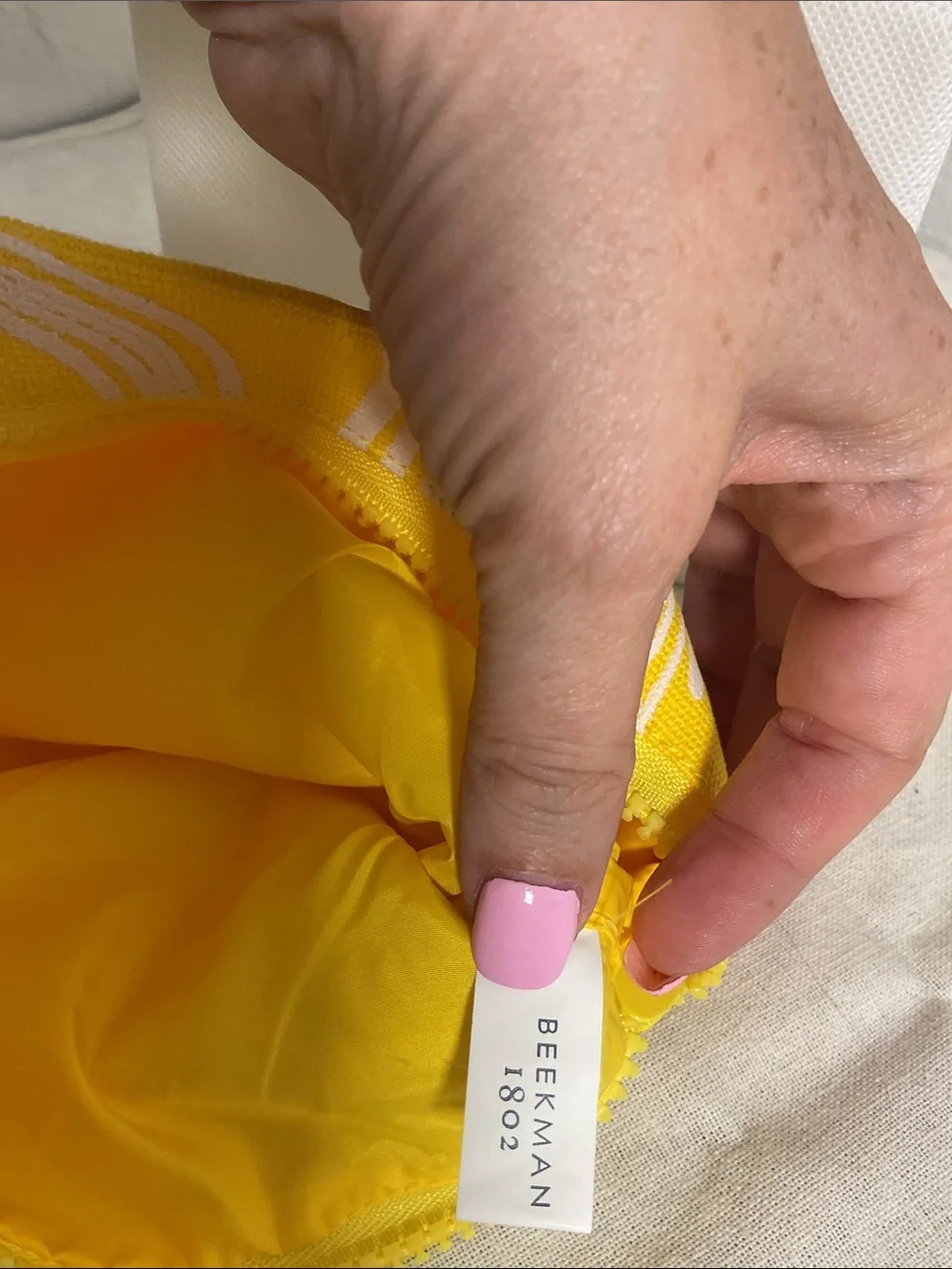 Beekman 1802 Yellow Milk Swirl Canvas Wristlet Pouch Cosmetic Makeup Bag